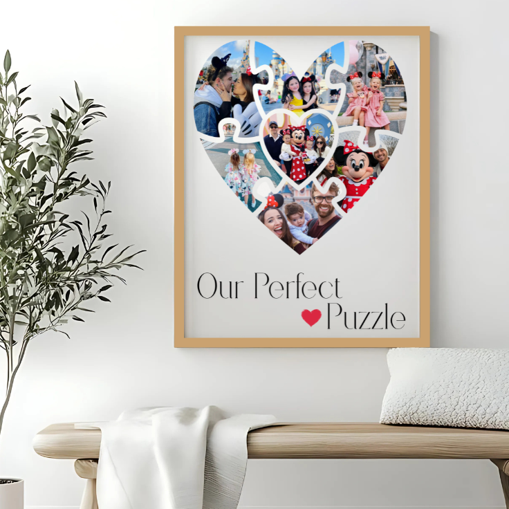 personalised heart puzzle photo poster A2 – custom collage print - Framed Poster