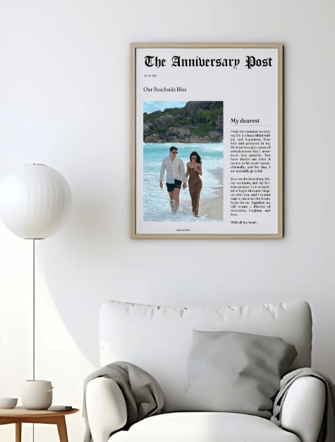 anniversary newspaper poster personalised with couple photo – A3 print put it on the wall